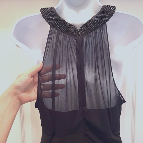 Nightway Collections Beaded Mesh Long Maxi Black Dress-Lined to top of Slit-Sz.1 - Picture 13 of 16